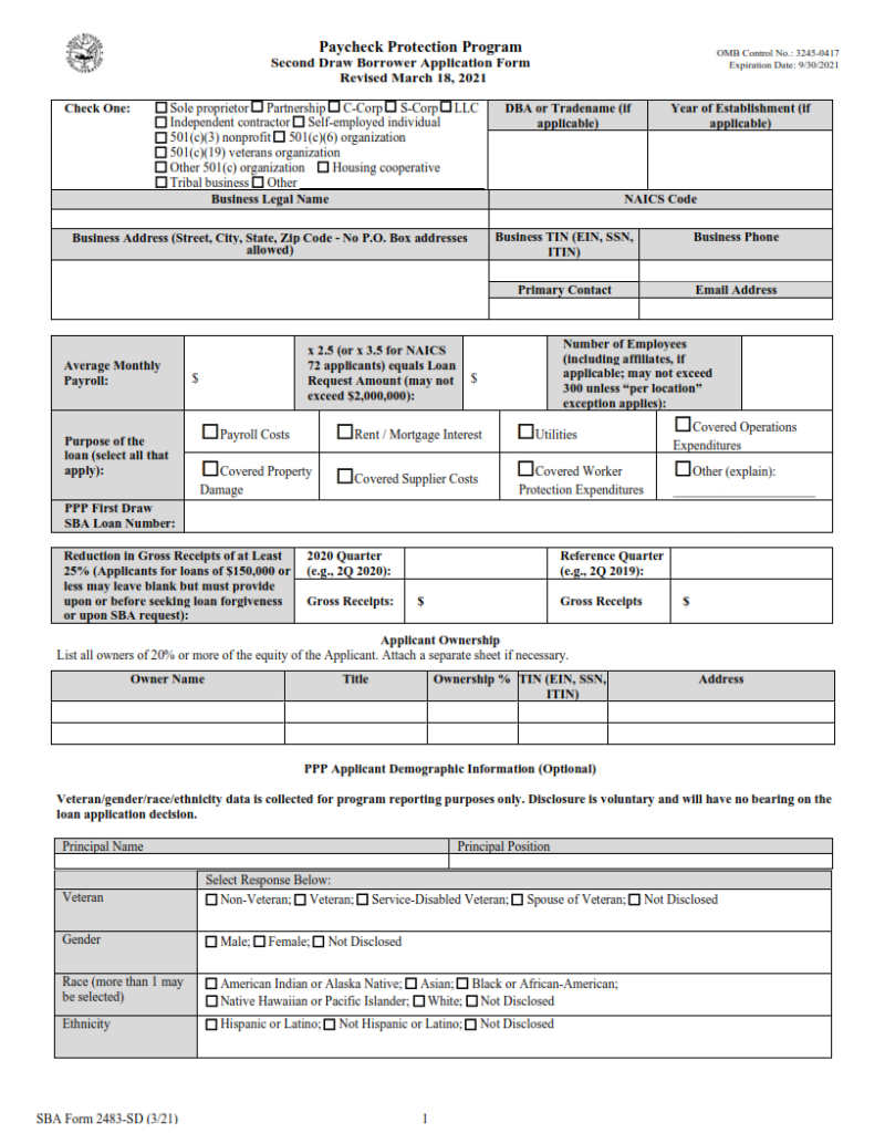 Sba Form Sd Ppp Second Draw Borrower Application Form Origin