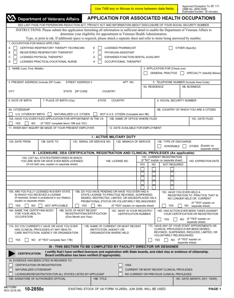 VA Form 10 2850C Printable Fillable In PDF Origin Form Studio