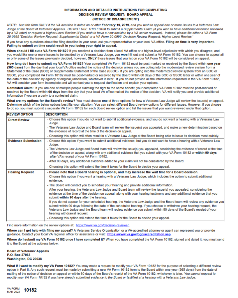 VA Form 10182 Printable Fillable In PDF Origin Form Studio