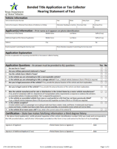 VTR-130-SOF - Bonded Title Application or Tax Collector Hearing Statement of Fact Page 1