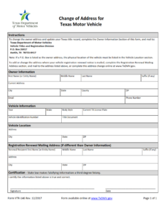 VTR-146 - Change of Address for Texas Motor Vehicle