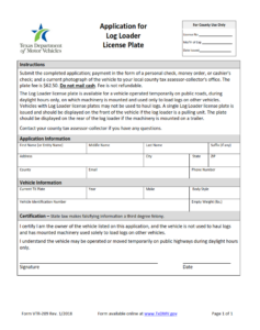 VTR-209 - Application for Log Loader License Plate Page 1
