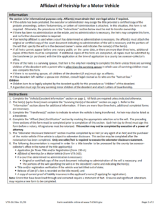 VTR-262 - Affidavit Of Heirship For A Motor Vehicle Page 2