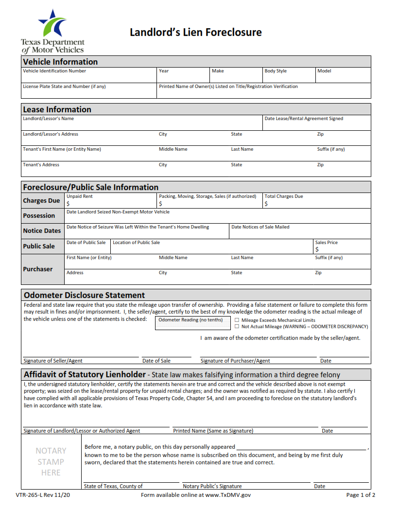 VTR-265-L - Landlord’s Lien Foreclosure Page 1