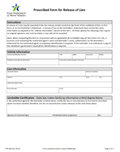 VTR-266 - Prescribed Form for Release of Lien