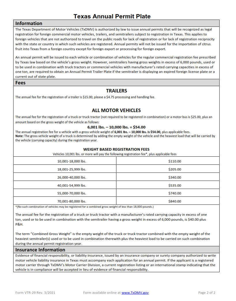 VTR-29 - Texas Annual Permit Application page 2