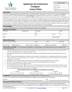 VTR-310 - Application for Professional Firefighter License Plates