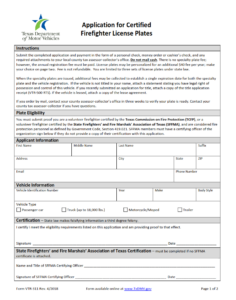 VTR-311 - Application for Certified Firefighter License Plates page 1