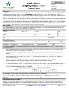 VTR-312 - Application for Emergency Medical Services License Plates Page 1