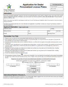 VTR-35 - Application for Dealer Personalized License Plates Page 1