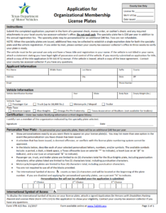 VTR-415 - Application for Organizational Membership License Plates Page 1