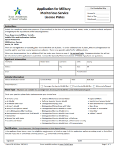 VTR-421 - Application for Military Meritorious Service License Plates Page 1