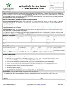 VTR-425 - Application for Surviving Spouse of a Veteran License Plates Page 1