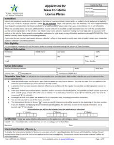 VTR-426 - Application for Texas Constable License Plates