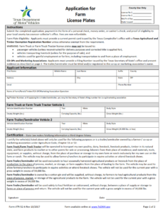 VTR-52-A - Application For Farm License Plate Page 1