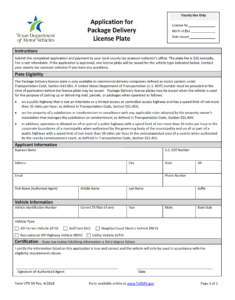 VTR-55 - Application for Package Delivery License Plate