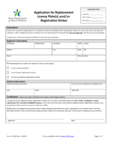 VTR-60 - Application for Replacement License Plate(s), and or Vehicle Registration Sticker