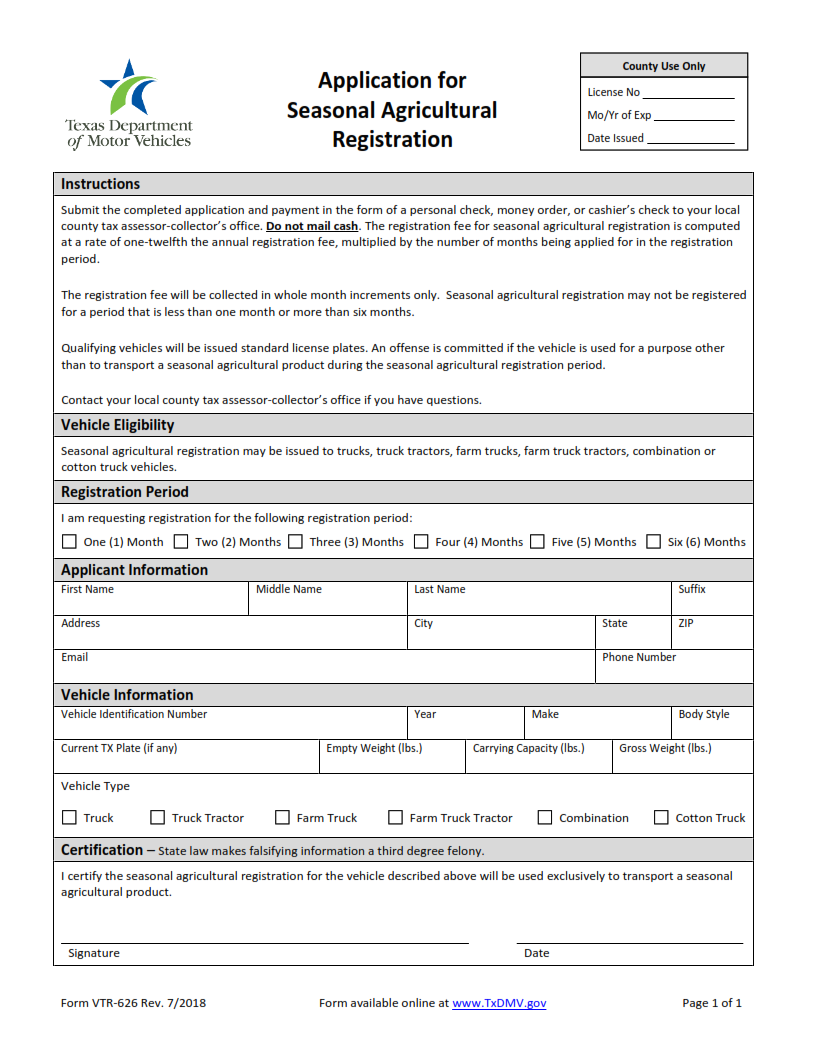 VTR-626 - Application for Seasonal Agricultural Registration