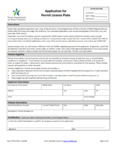VTR-67 - Application for Permit License Plates Page 1