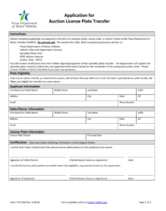 VTR-900 - Application For Auction License Plate Transfer Page 1