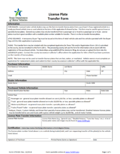 VTR-904 - License Plate Transfer Form