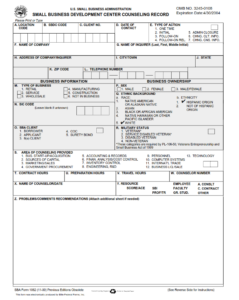SBA Form 1062 - Small Business Development Center Counseling Record Page 1