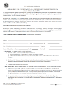 SBA Form 1246 - Application for Certification as a Certified Development Company Page 1