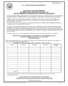 SBA Form 1368 - Additional Filing Requirements Economic Injury Disaster Loan (EIDL), and Military Reservist Economic Injury Disaster Loan (MREIDL) Page 1