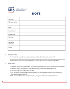 SBA Form 147 - SBA Standard Loan Note (Form 147) Page 1