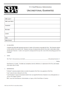 SBA Form 148 - Unconditional Guarantee Page 1