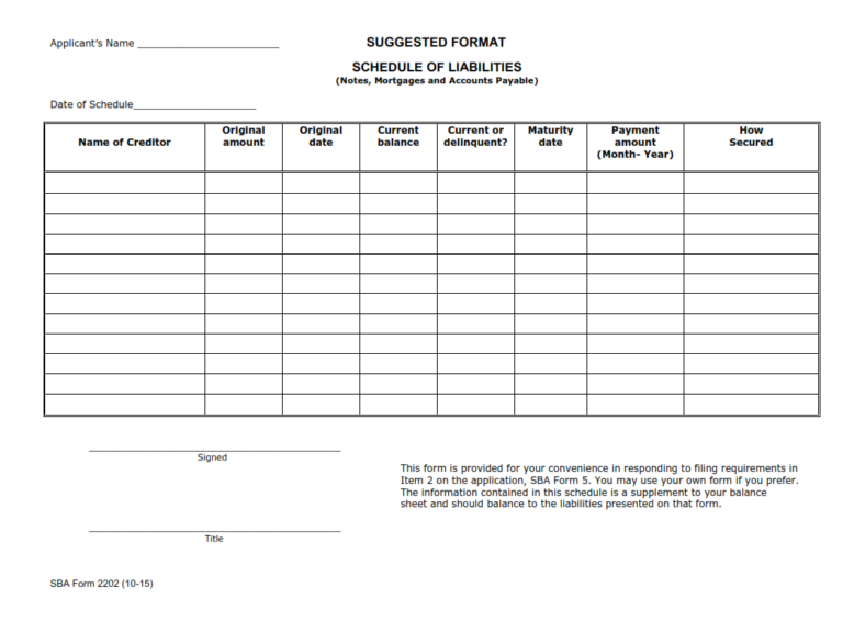 SBA Form 2202 – Schedule of Liabilities | Origin Form Studio