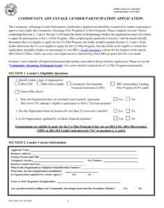 SBA Form 2301 - Community Advantage Lender Participation Application page 1
