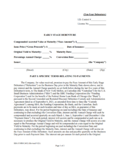 SBA Form 2432 - Early Stage Discount Debenture Certification Page 1