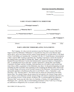 SBA Form 2435 - Early Stage Current Pay Debenture Certification page 1