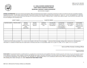 SBA Form 2461 - Quarterly Contract Completion Report Page 1