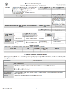 SBA Form 2483 - PPP First Draw Borrower Application Form Page 1