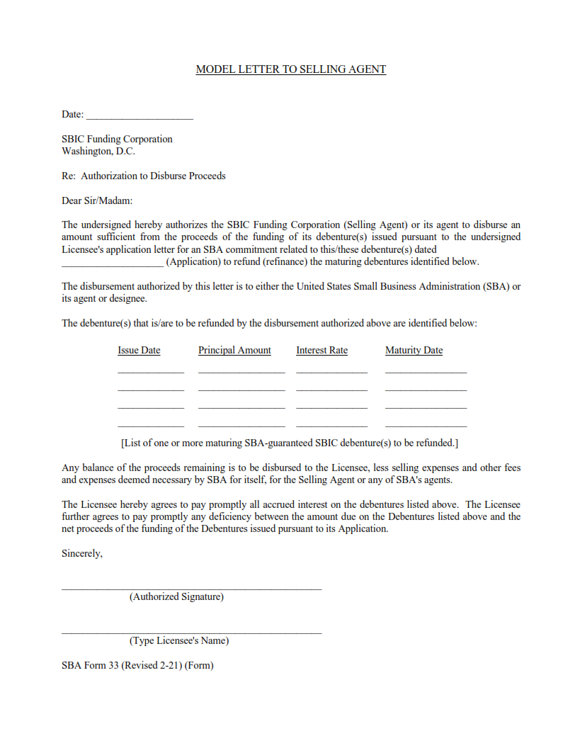 SBA Form 33 - Authorization to Disburse Proceeds Page 2