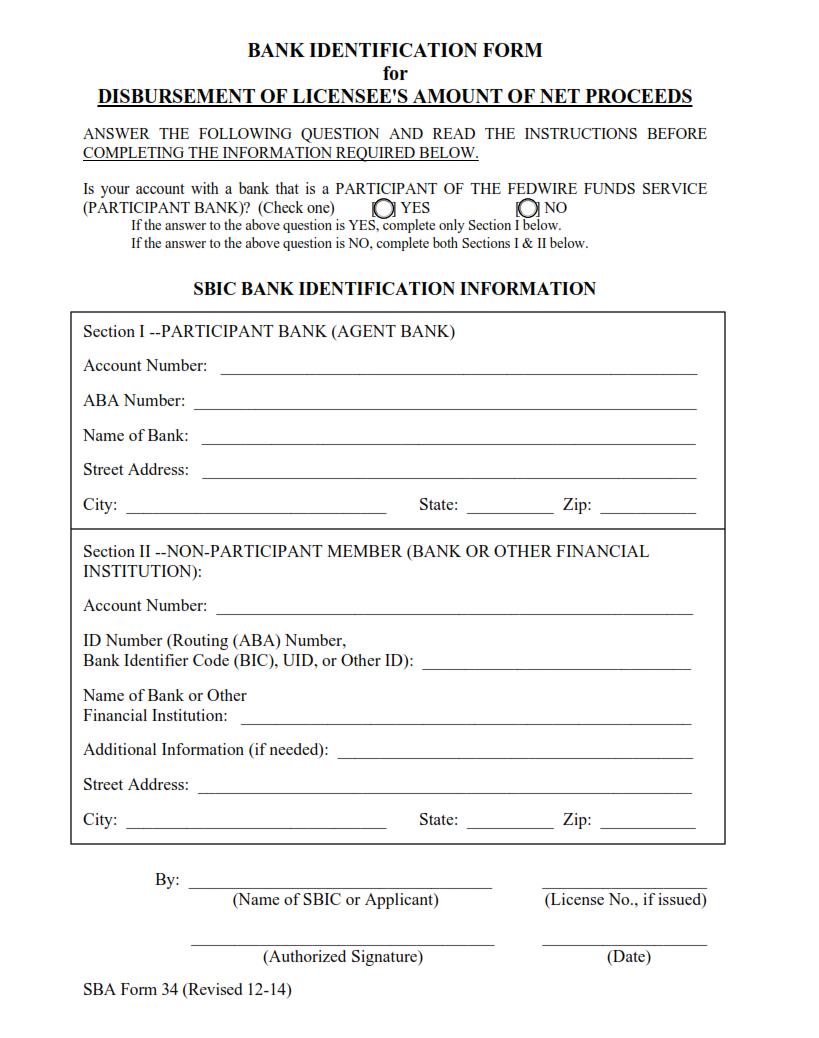 SBA Form 34 - Bank Identification Form Page 2