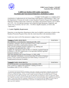 SBA Form 3507 - PPP Lender Agreement (Non-Bank) Page 1