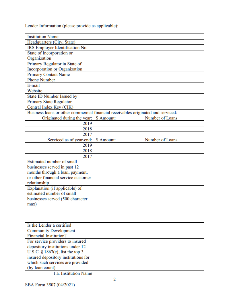 SBA Form 3507 - PPP Lender Agreement (Non-Bank) Page 2
