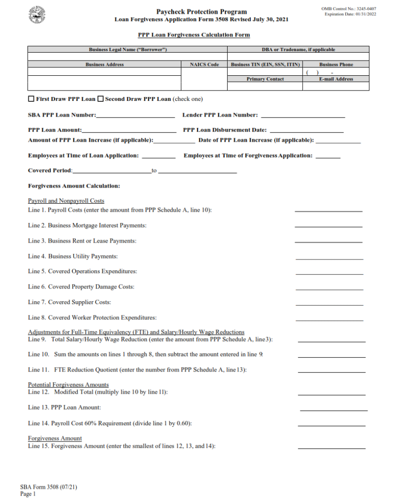 SBA Form 3508 PPP Loan Application + Instructions Origin Form Studio