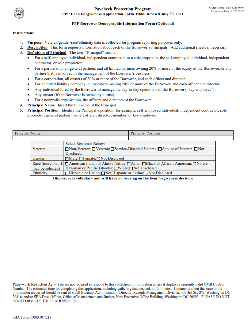 SBA Form 3508S - PPP 3508S Loan Forgiveness Application + Instructions Page 2