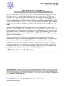 SBA Form 3509 - PPP Loan Necessity Questionnaire (For-profit borrowers) Page 1