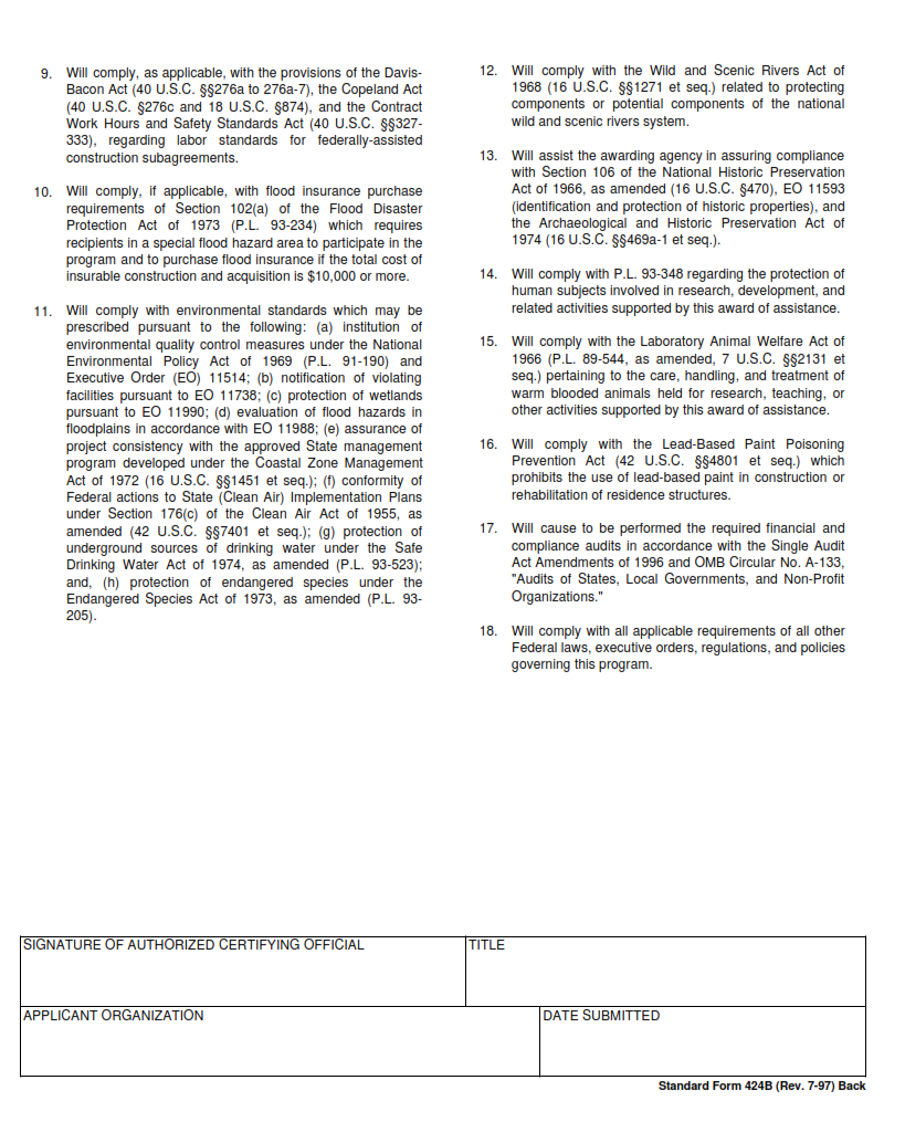 SBA Form 424B - Assurances - Non-Construction Programs Page 2