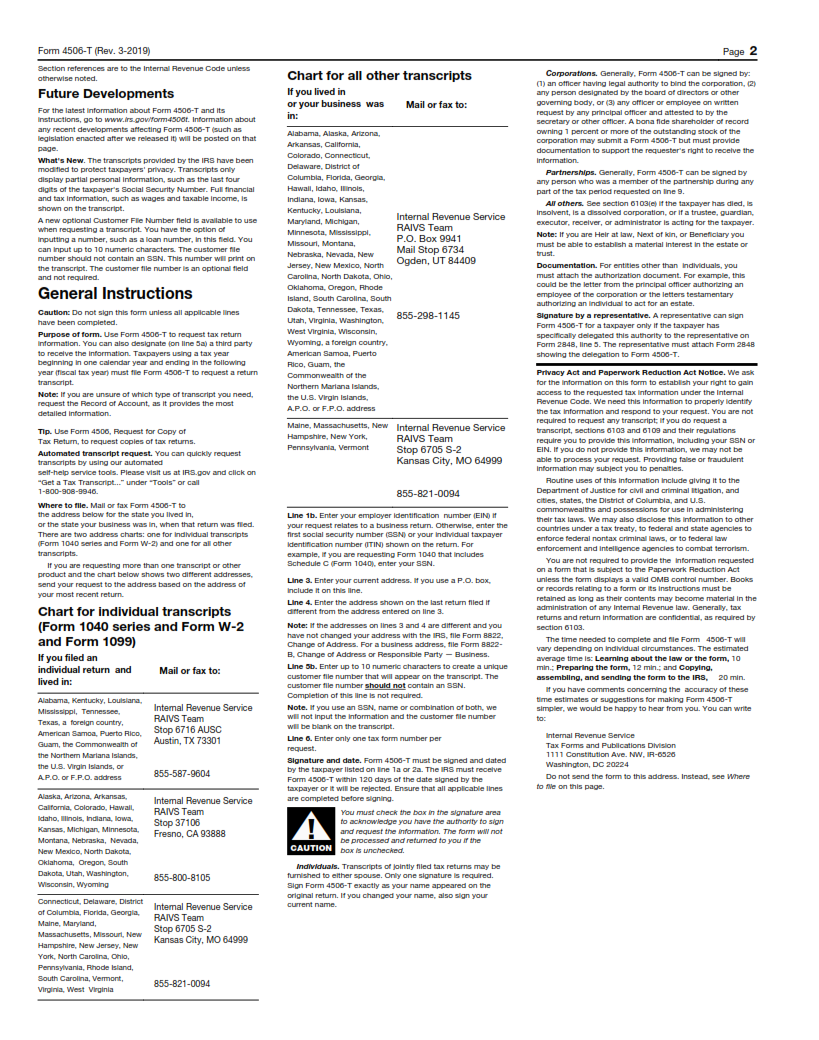 SBA Form 4506-T - Shuttered Venue Operators Grant Page 2
