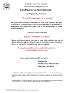SBA Form 722 - Equal Employment Opportunity Statement Page 1