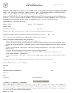 SBA Form1971 - Religious Eligibility Worksheet