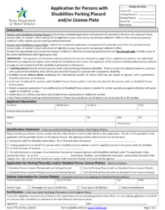VTR-214 - Application for Persons with Disabilities Parking Placard and or License Plate Page 1
