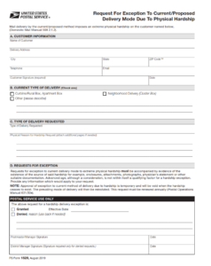 PS Form 1528lc - Request for Exception to Current Proposed Delivery Mode Due to Physical Hardship