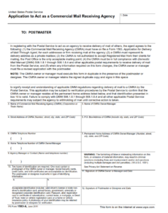 PS Form 1583-A - Application to Act as a Commercial Mail Receiving Agency Page 1